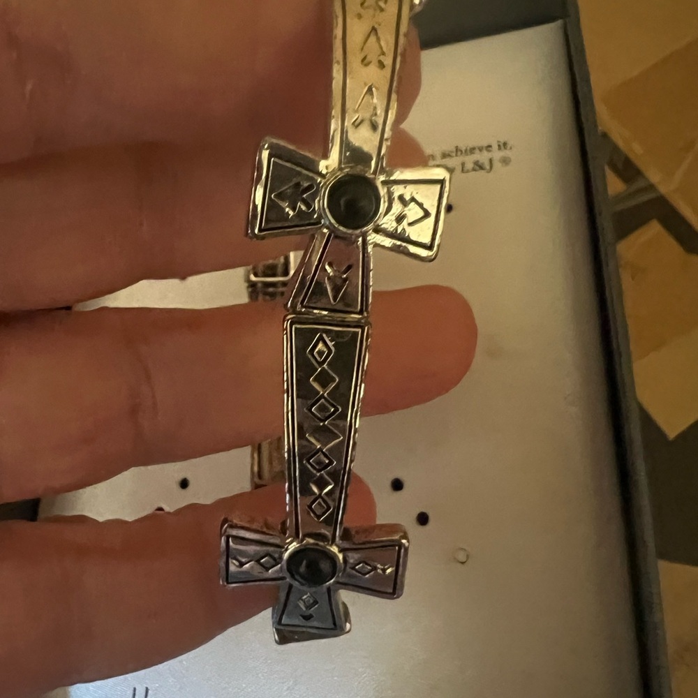 Silver color  Cross Pendant with Black Accents